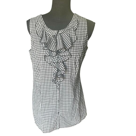 The Limited Gingham Ruffle Button-Down – Black & White - Picture 1 of 8